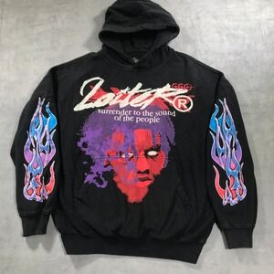 Loiter Techno Passenger Hoodie Black Flames Graphic Print Men's M Streetwear